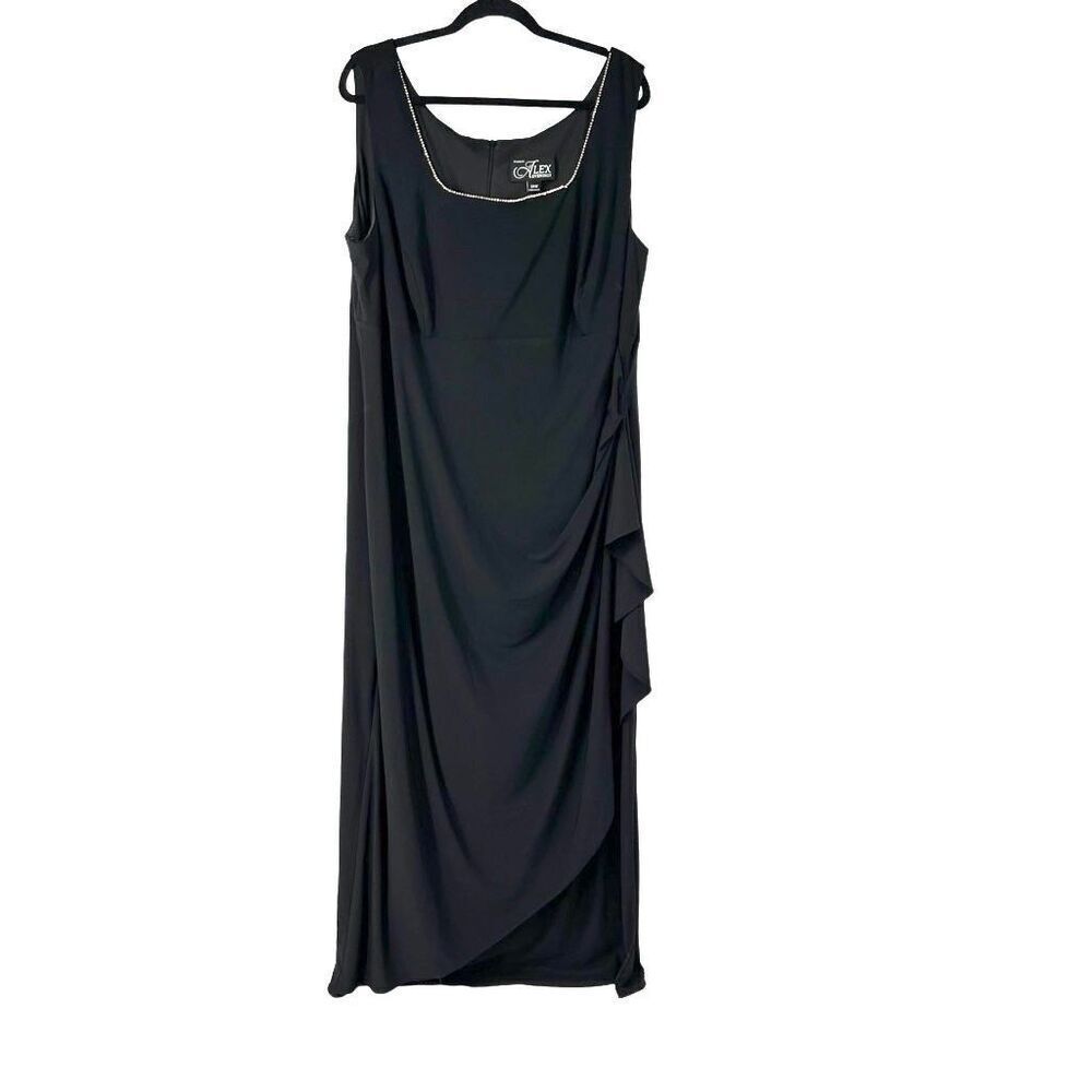 Alex Evenings Black‎ Diamond Rhinestone Trim Dress Sz 24W Women’s Formal Guest